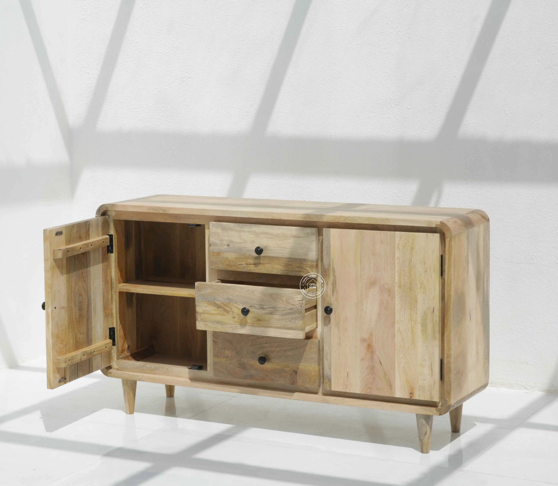 Arthen 3 Drawers & 2 Doors Sideboard – Solid Mango Wood, Natural Finish | Opelhome UAE
