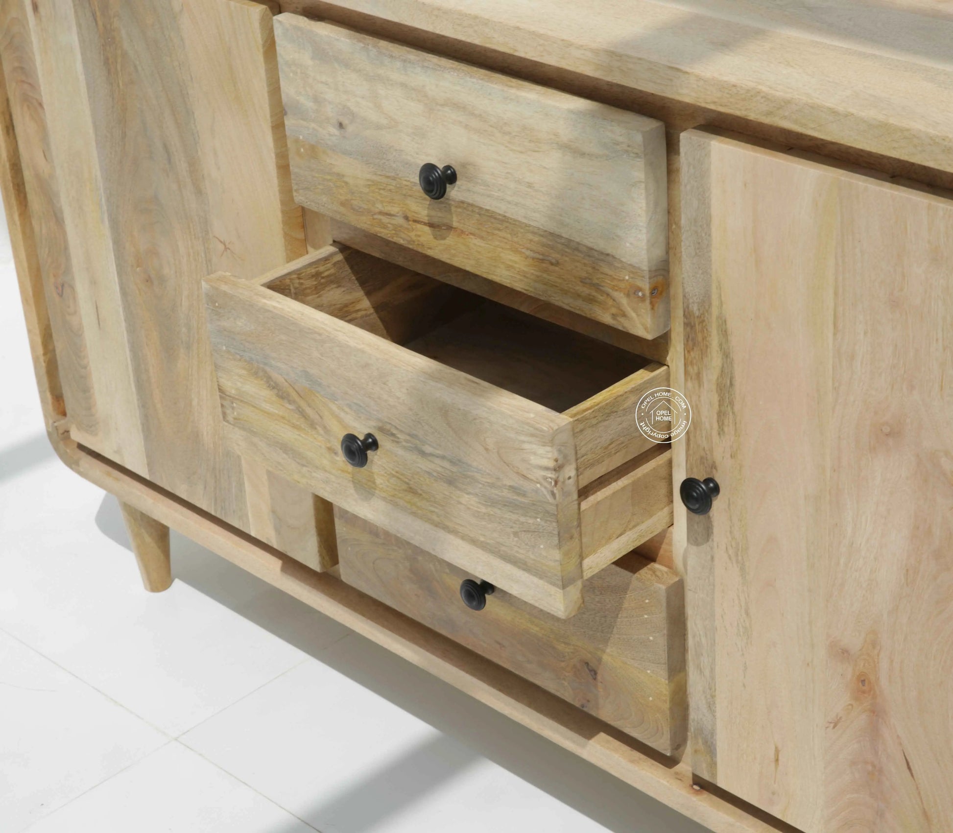 Arthen 3 Drawers & 2 Doors Sideboard – Solid Mango Wood, Natural Finish | Opelhome UAE