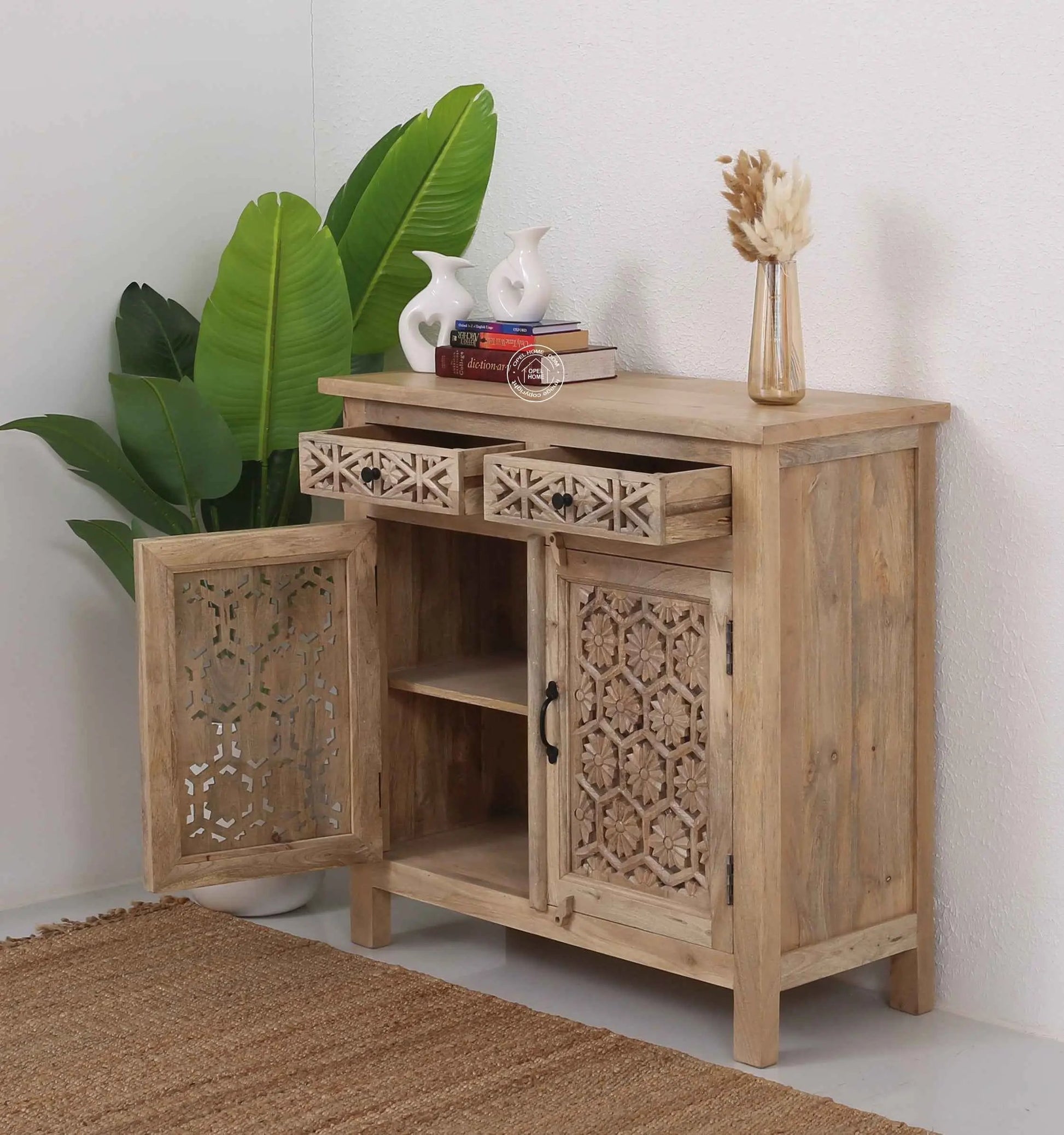 Ashara Wooden 2 Door 2 Drawer Sideboard – Solid Mango Wood | Opelhome UAE