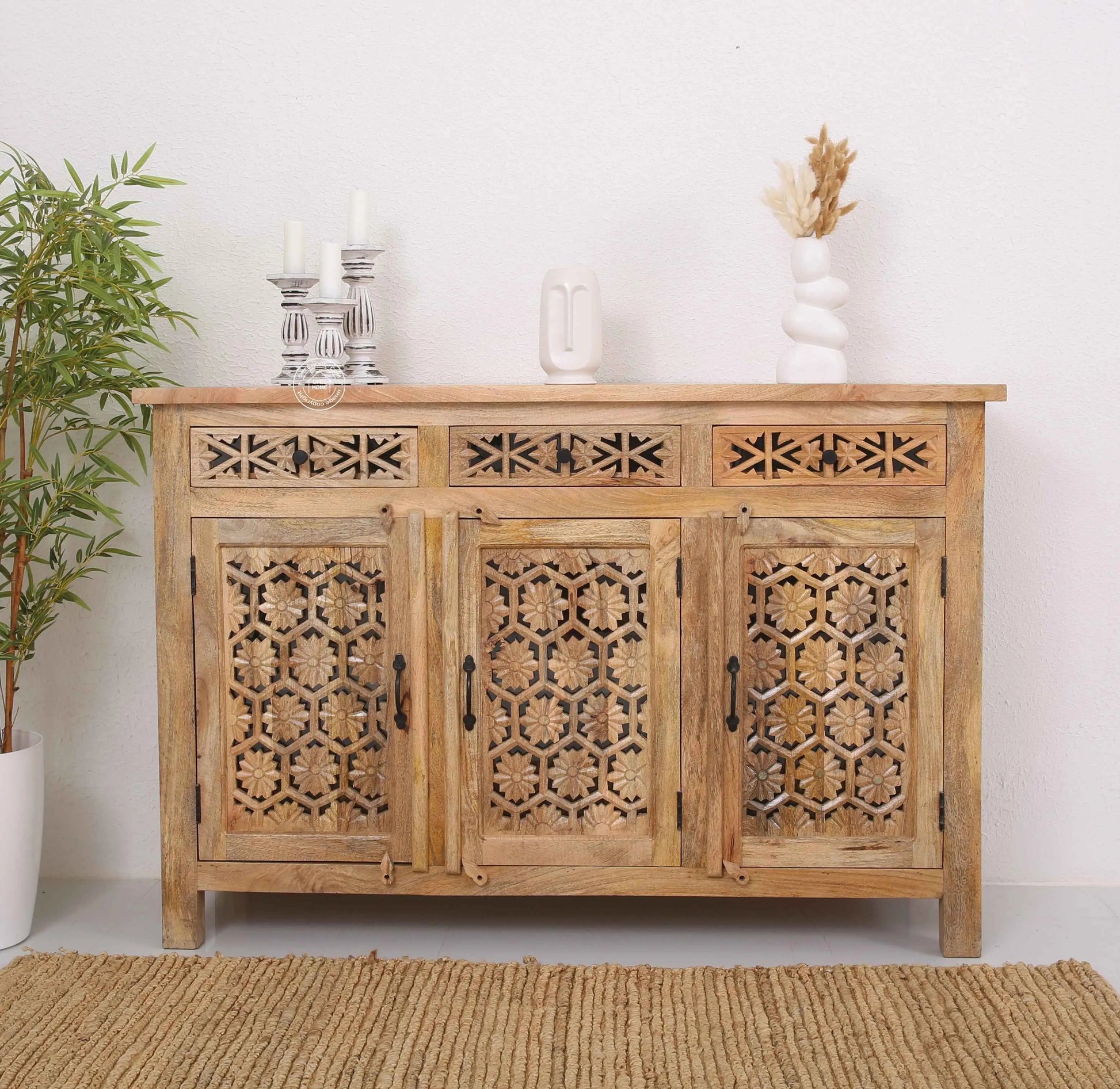 Ashara Wooden 3 Door 3 Drawer Sideboard (Multiple Color Options) | Opelhome UAE