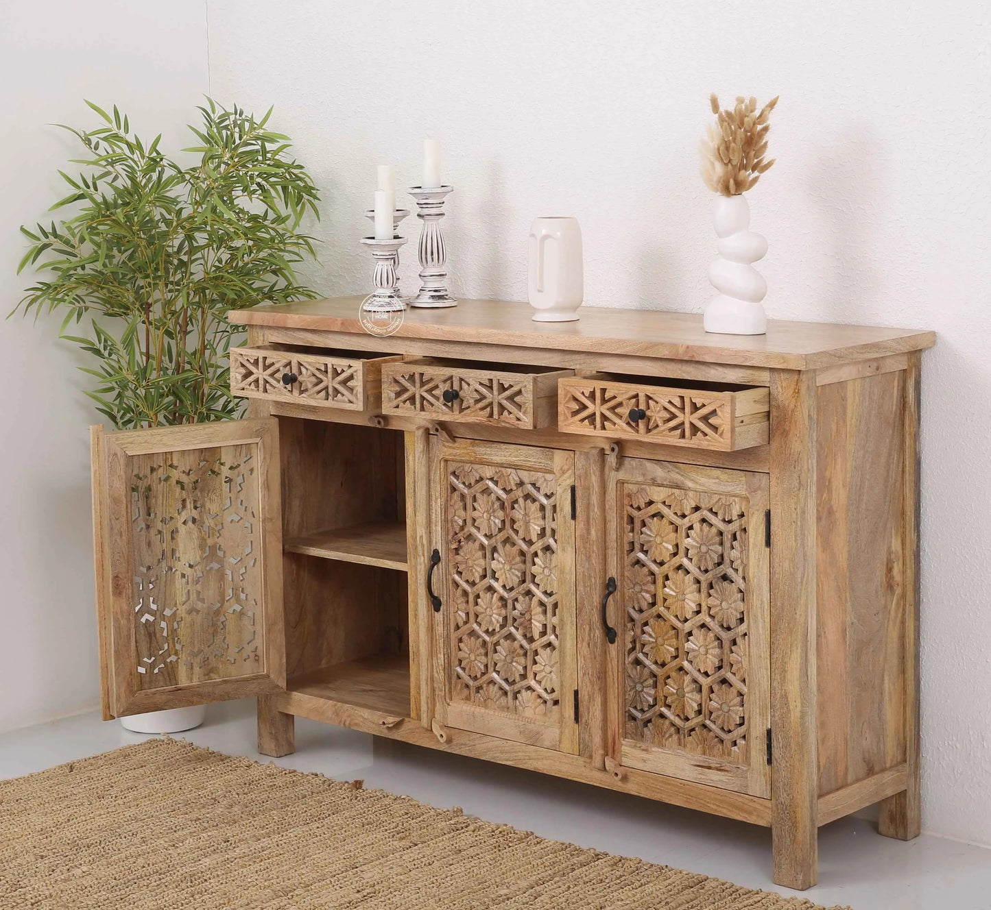 Ashara Wooden 3 Door 3 Drawer Sideboard (Multiple Color Options) | Opelhome UAE