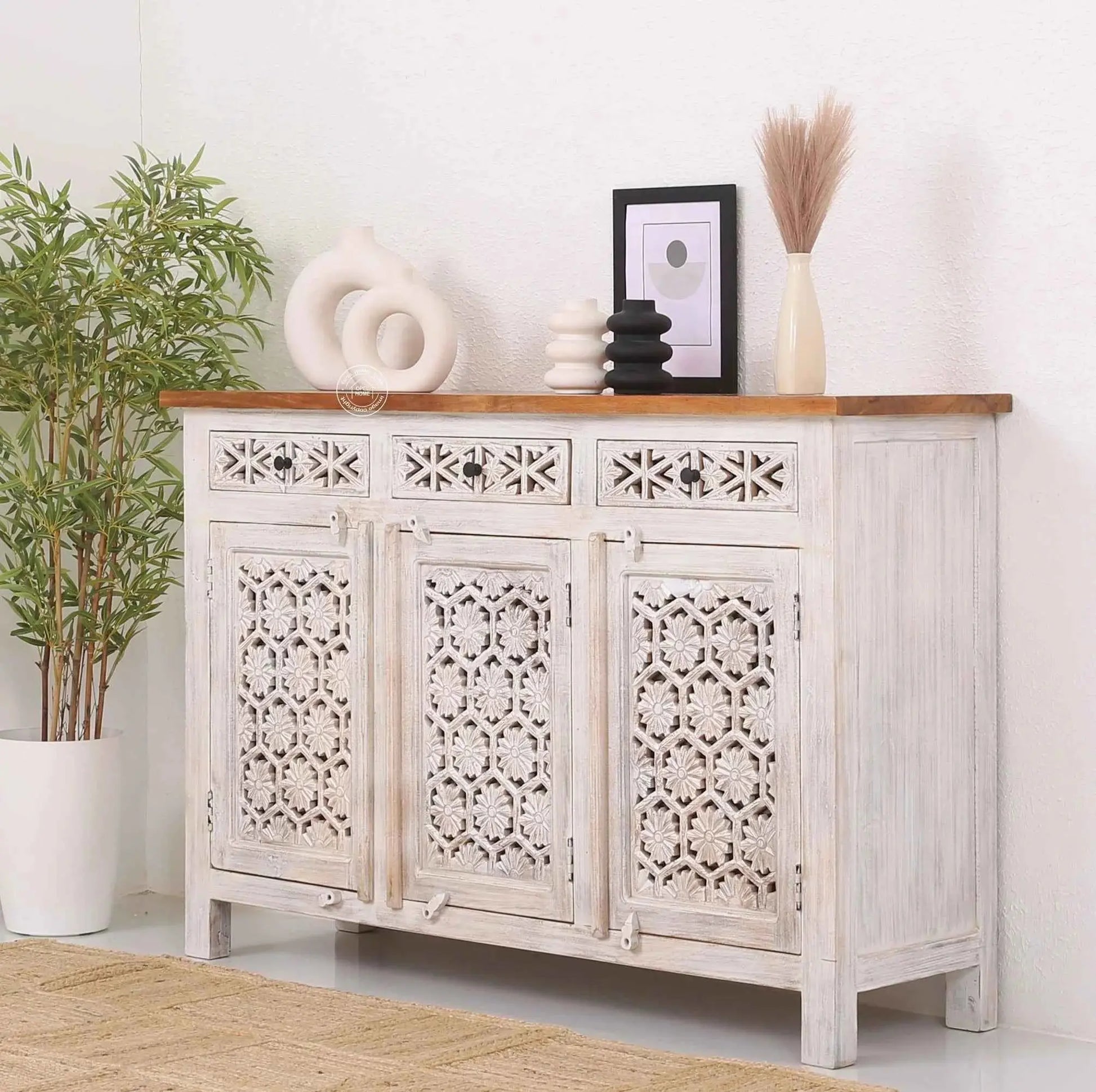 Ashara Wooden 3 Door 3 Drawer Sideboard (Multiple Color Options) | Opelhome UAE