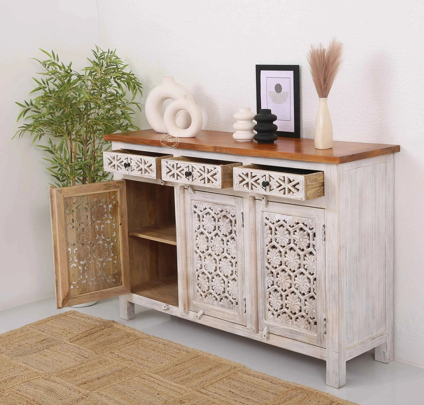 Ashara Wooden 3 Door 3 Drawer Sideboard (Multiple Color Options) | Opelhome UAE