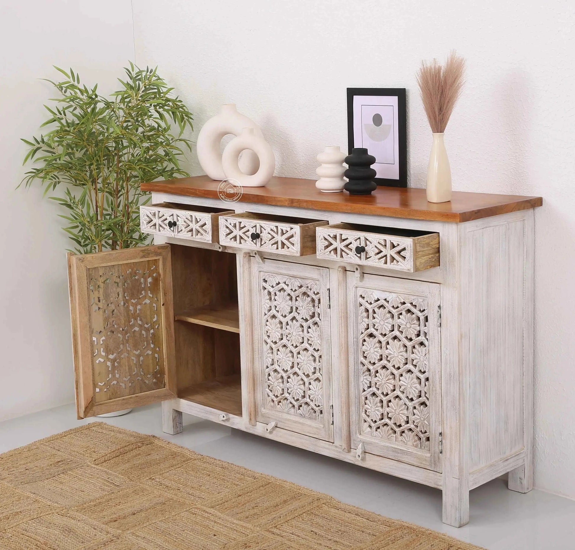 Ashara Wooden 3 Door 3 Drawer Sideboard (Multiple Color Options) | Opelhome UAE