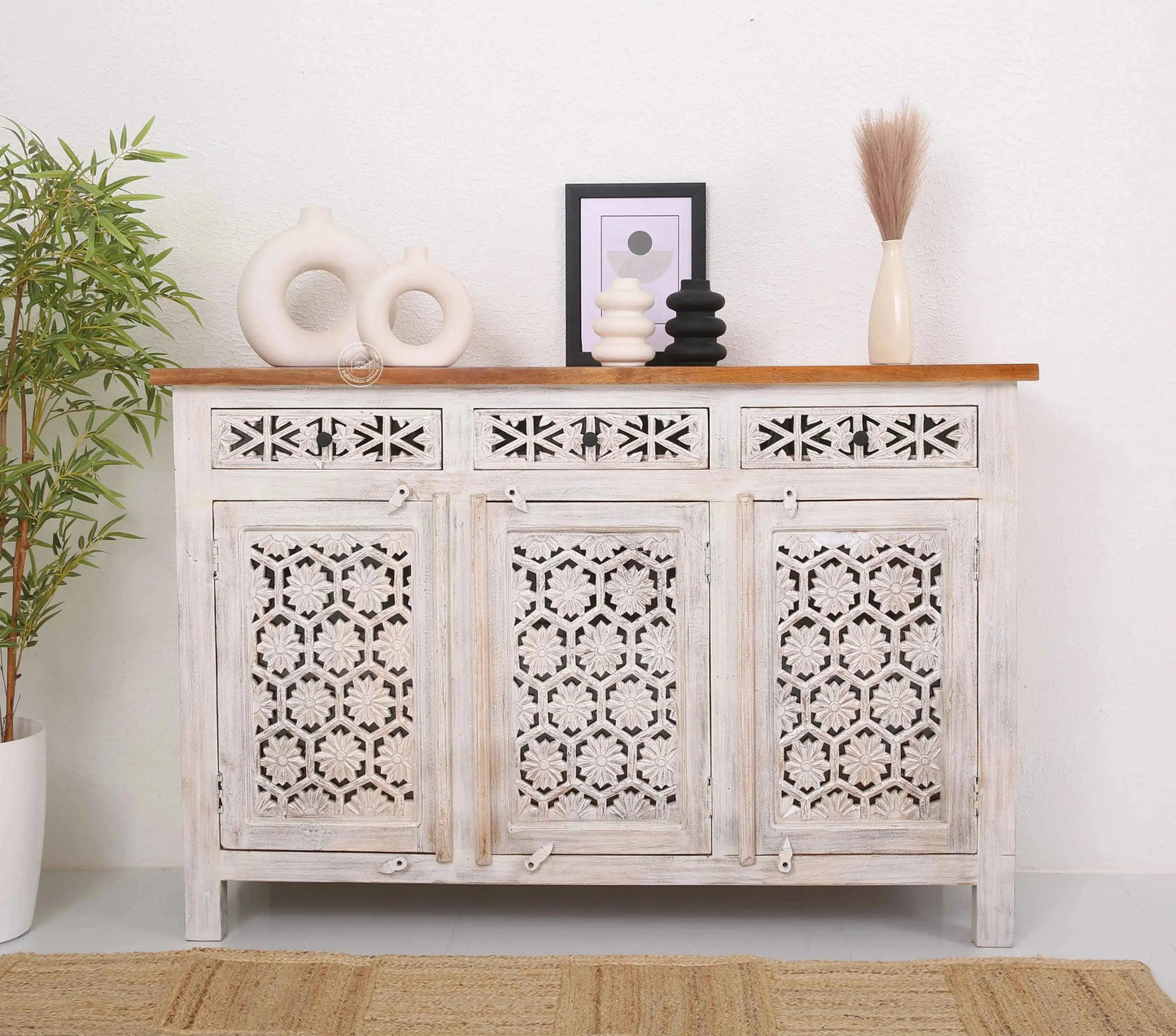 Ashara Wooden 3 Door 3 Drawer Sideboard (Multiple Color Options) | Opelhome UAE