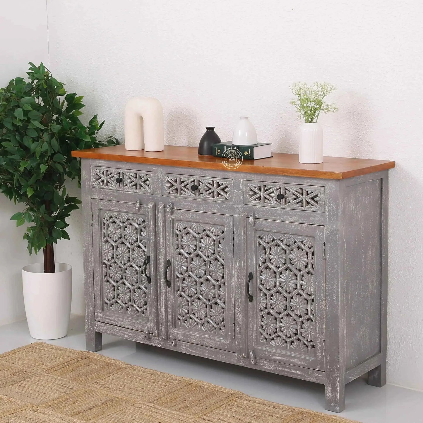 Ashara Wooden 3 Door 3 Drawer Sideboard (Multiple Color Options) | Opelhome UAE