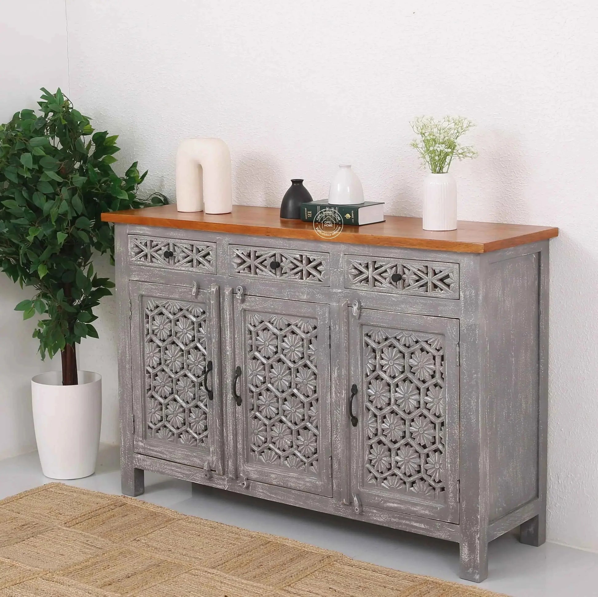 Ashara Wooden 3 Door 3 Drawer Sideboard (Multiple Color Options) | Opelhome UAE