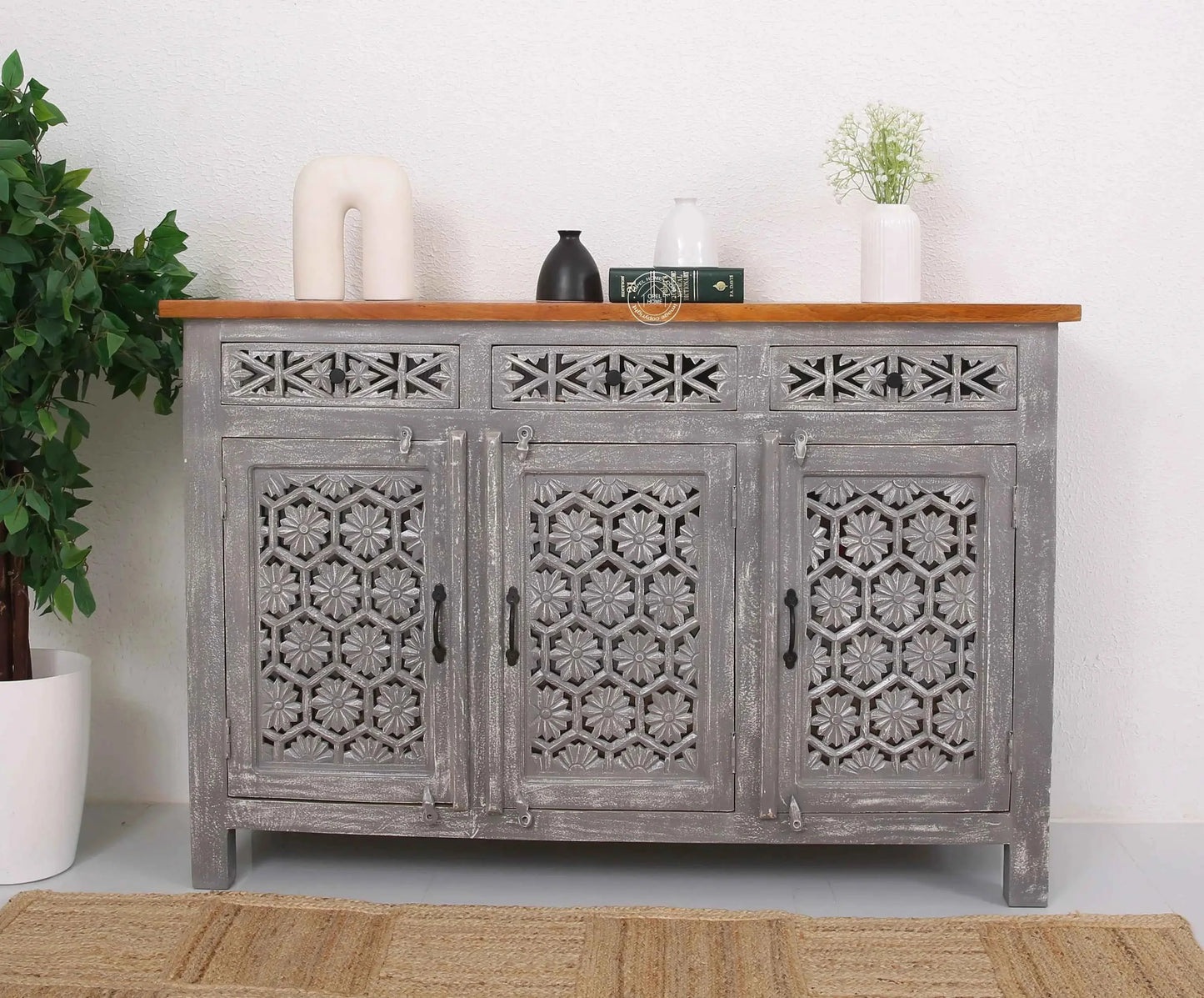 Ashara Wooden 3 Door 3 Drawer Sideboard (Multiple Color Options) | Opelhome UAE