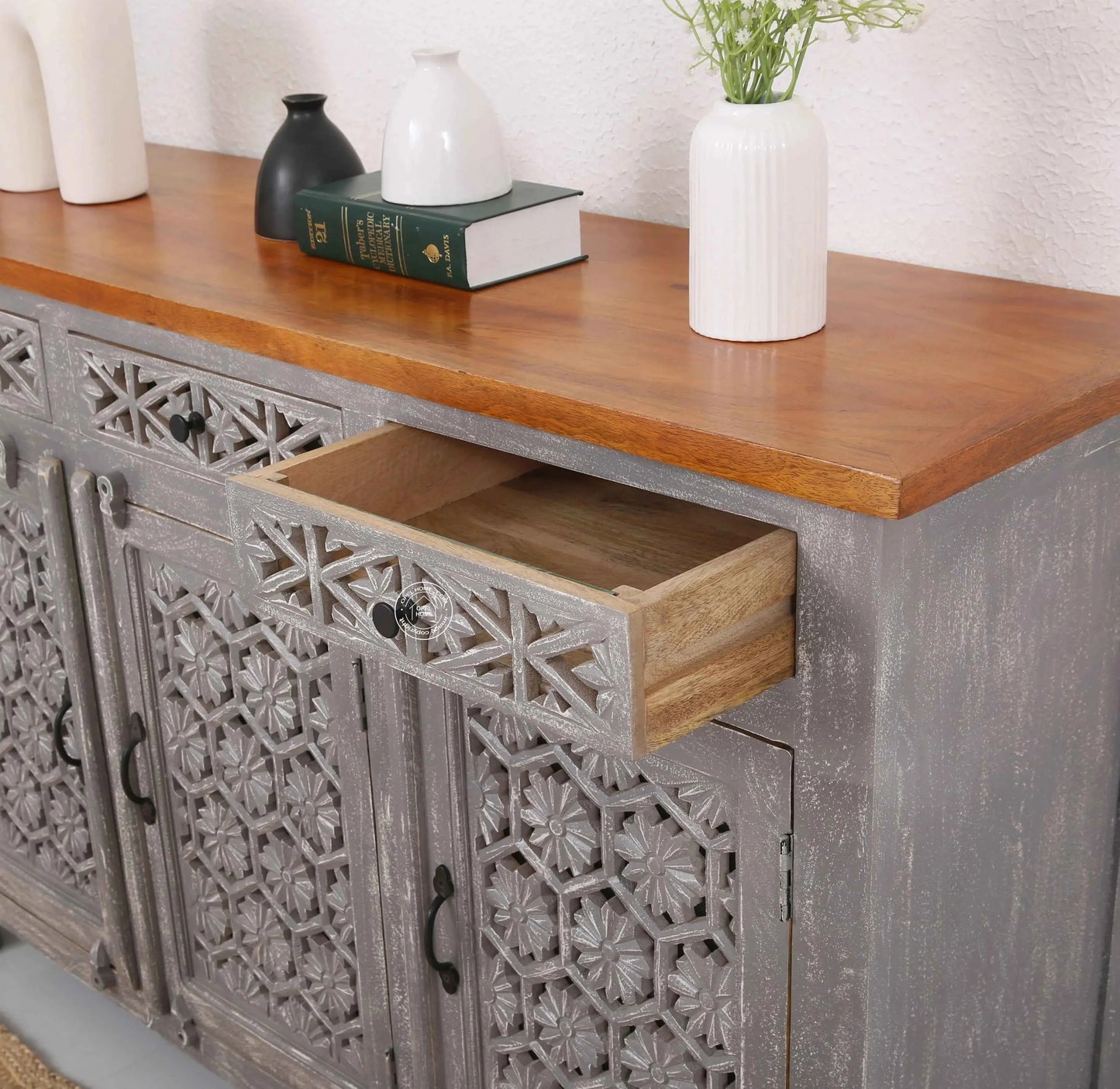 Ashara Wooden 3 Door 3 Drawer Sideboard (Multiple Color Options) | Opelhome UAE