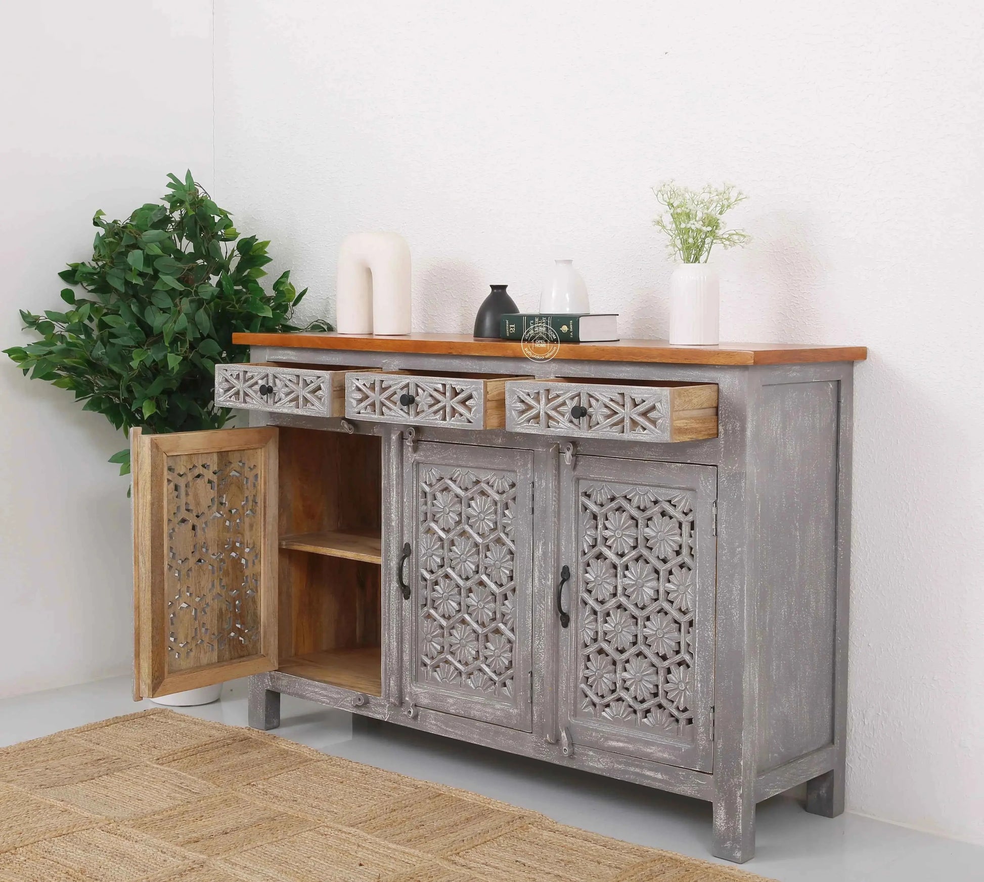 Ashara Wooden 3 Door 3 Drawer Sideboard (Multiple Color Options) | Opelhome UAE