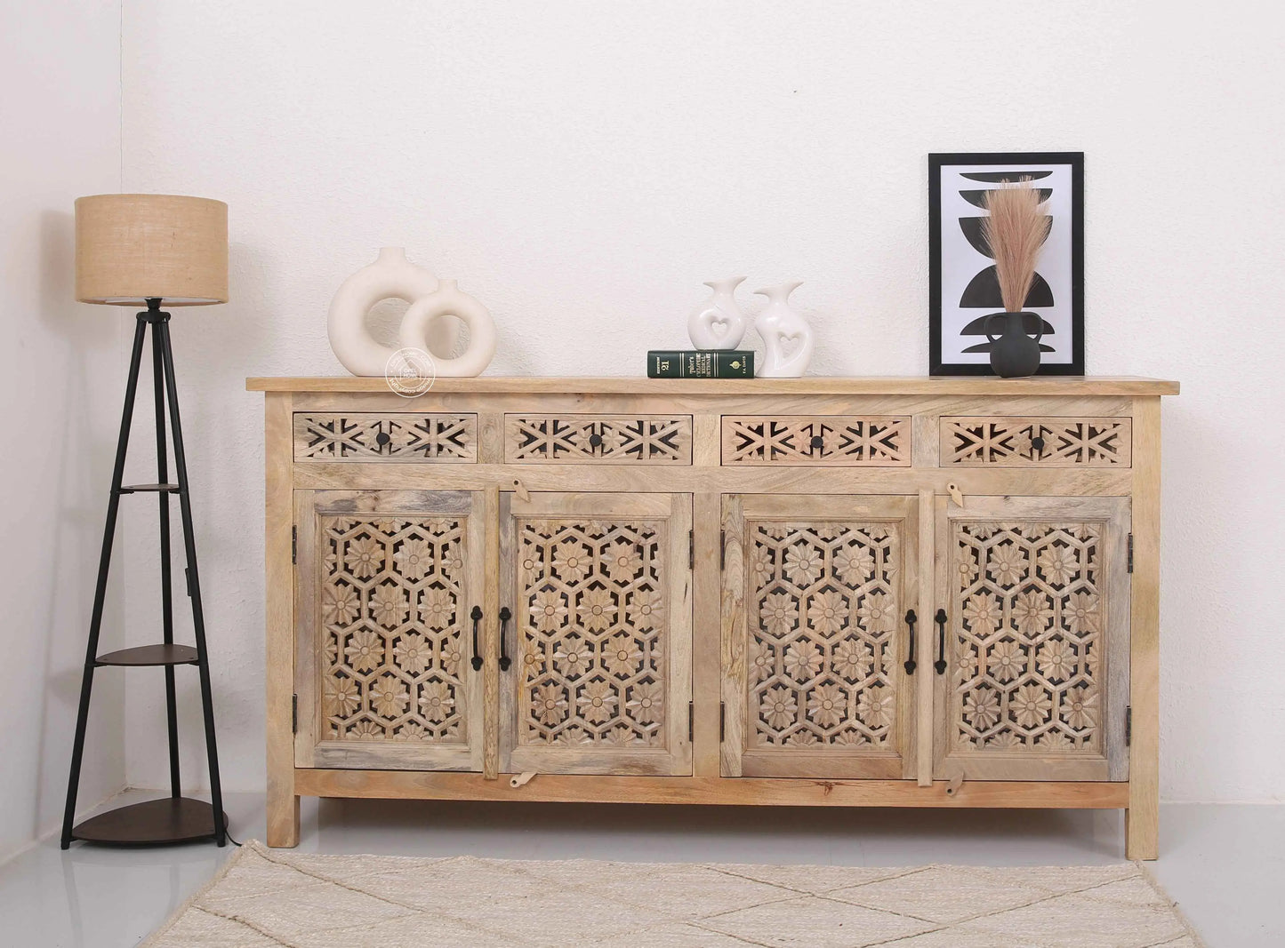 Ashara Wooden 4 Door 4 Drawer Sideboard (Multiple Colors Options) | Opelhome UAE