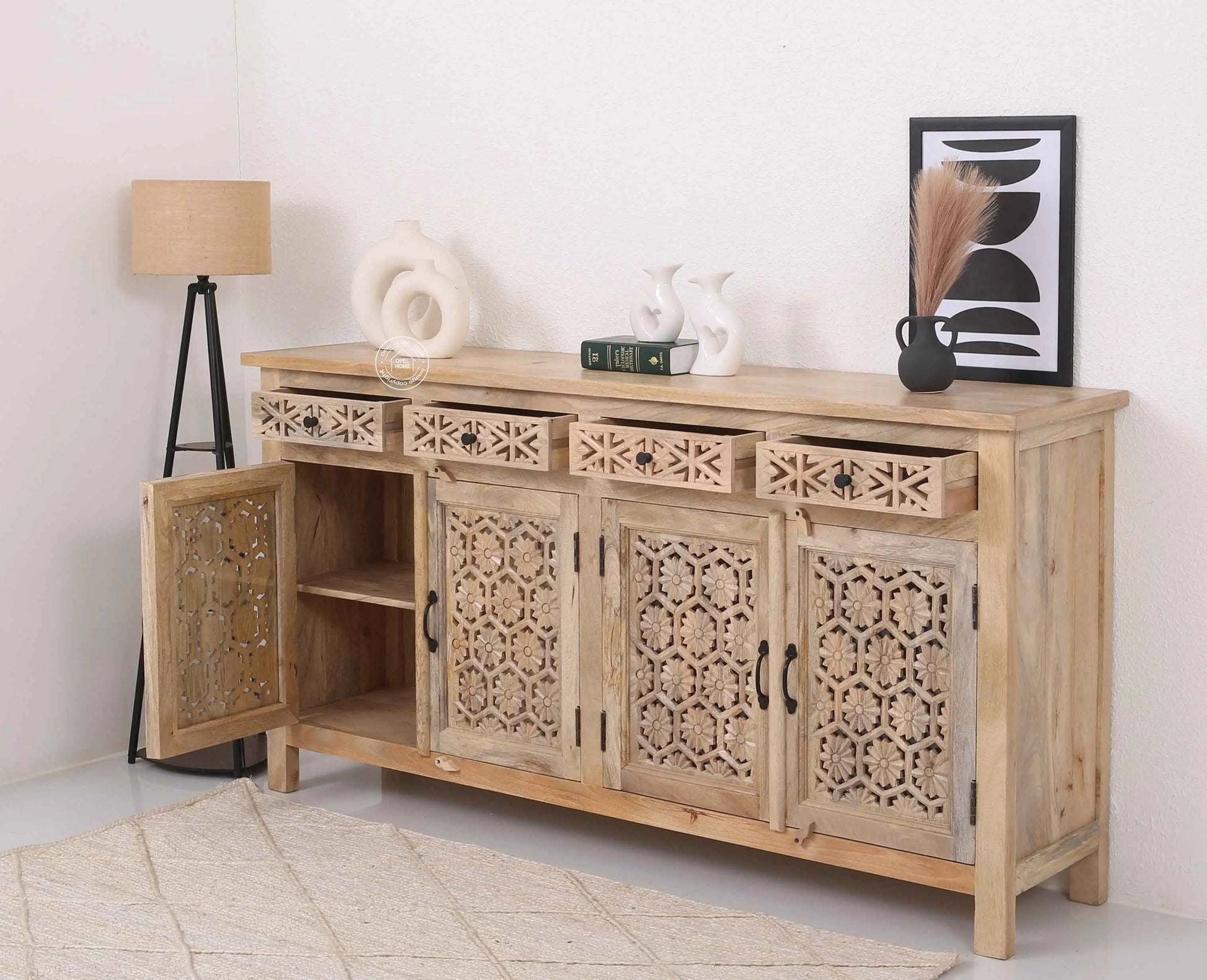 Ashara Wooden 4 Door 4 Drawer Sideboard (Multiple Colors Options) | Opelhome UAE