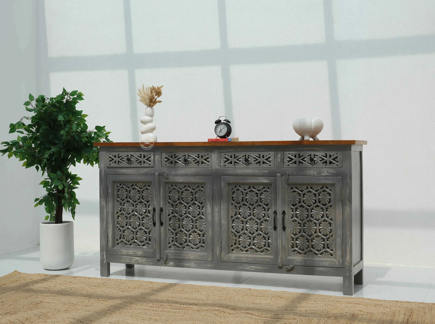 Ashara Wooden 4 Door 4 Drawer Sideboard (Multiple Colors Options) | Opelhome UAE