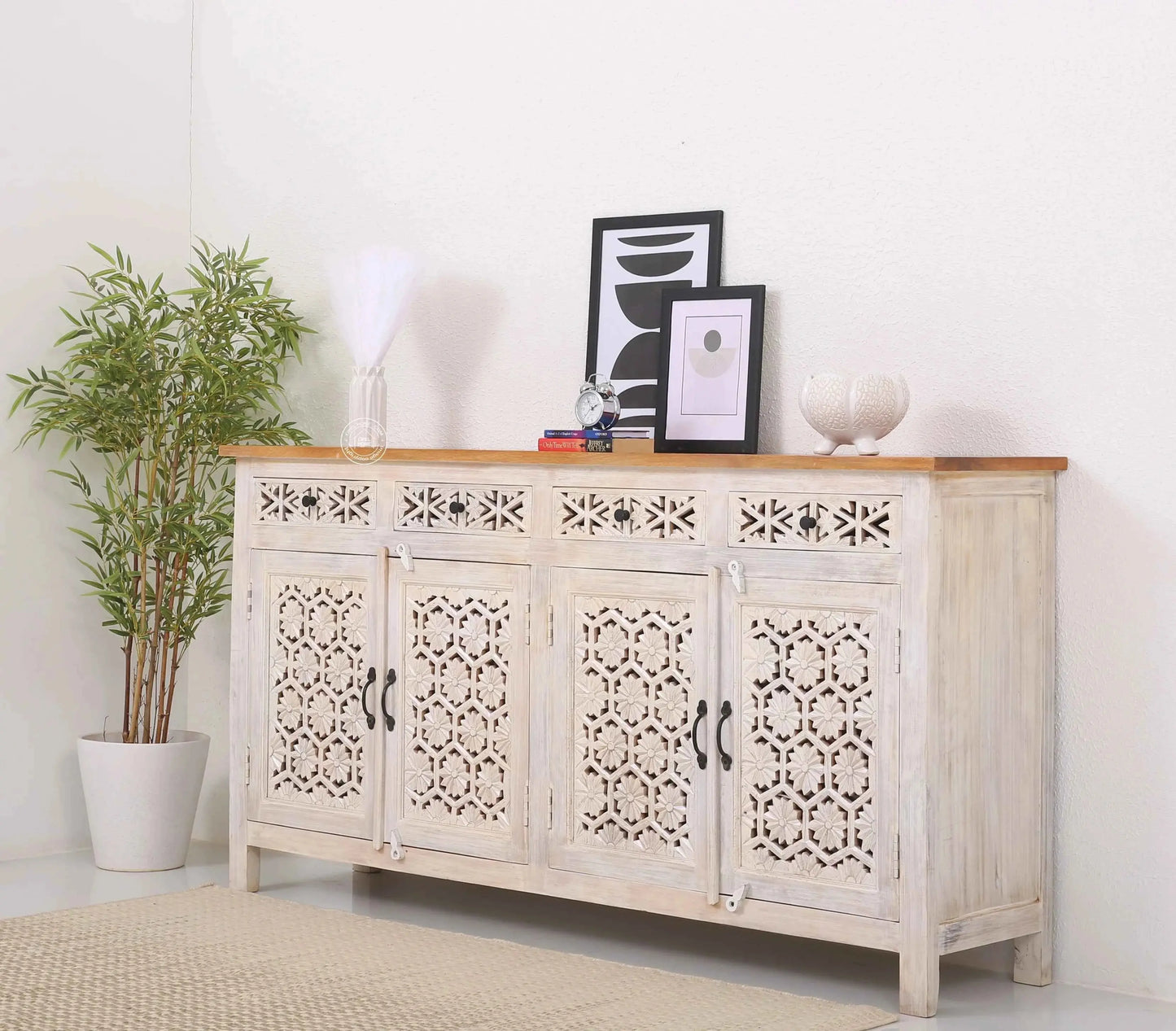 Ashara Wooden 4 Door 4 Drawer Sideboard (Multiple Colors Options) | Opelhome UAE