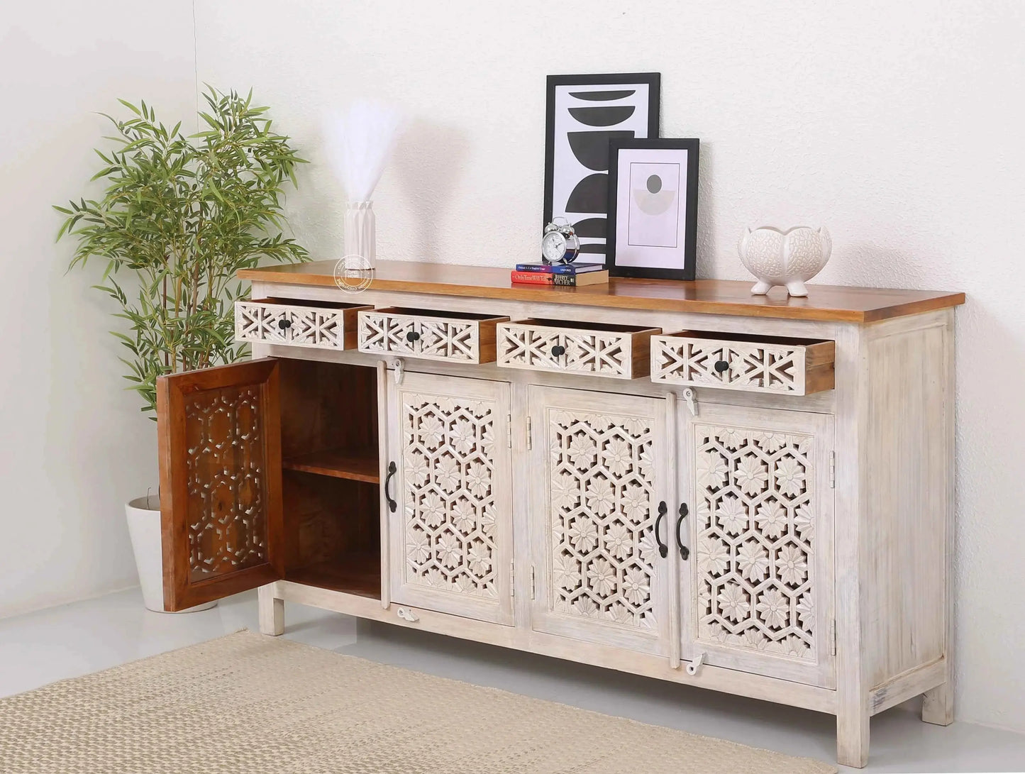 Ashara Wooden 4 Door 4 Drawer Sideboard (Multiple Colors Options) | Opelhome UAE