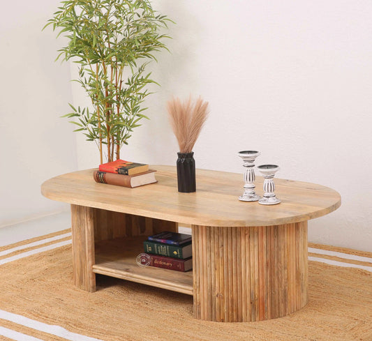 Athena Wooden Coffee Table – Solid Mango Wood, Natural Finish, Large Center Table | Opelhome UAE