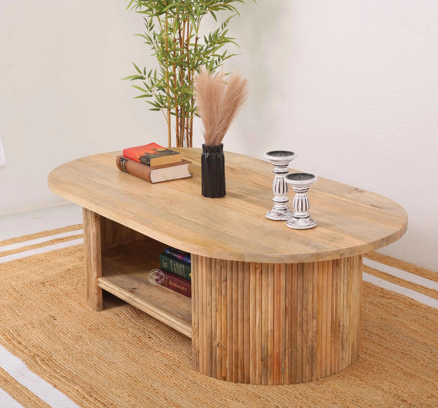 Athena Wooden Coffee Table – Solid Mango Wood, Natural Finish, Large Center Table | Opelhome UAE