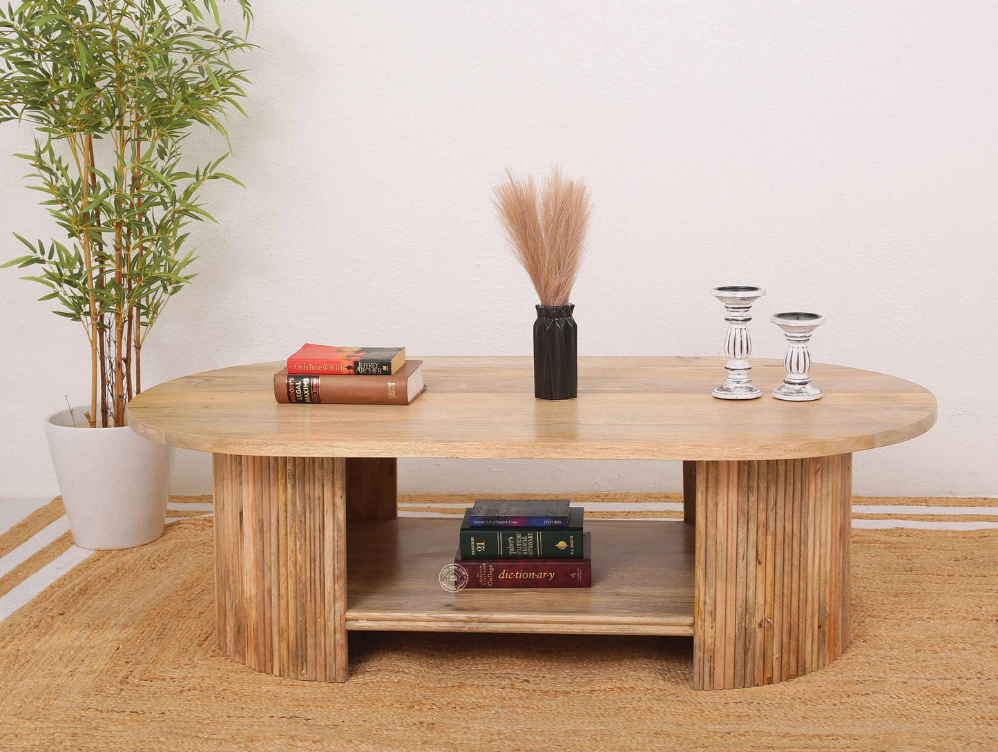 Athena Wooden Coffee Table – Solid Mango Wood, Natural Finish, Large Center Table | Opelhome UAE