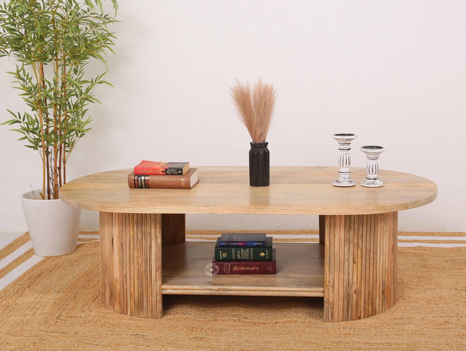 Athena Wooden Coffee Table – Solid Mango Wood, Natural Finish, Large Center Table | Opelhome UAE