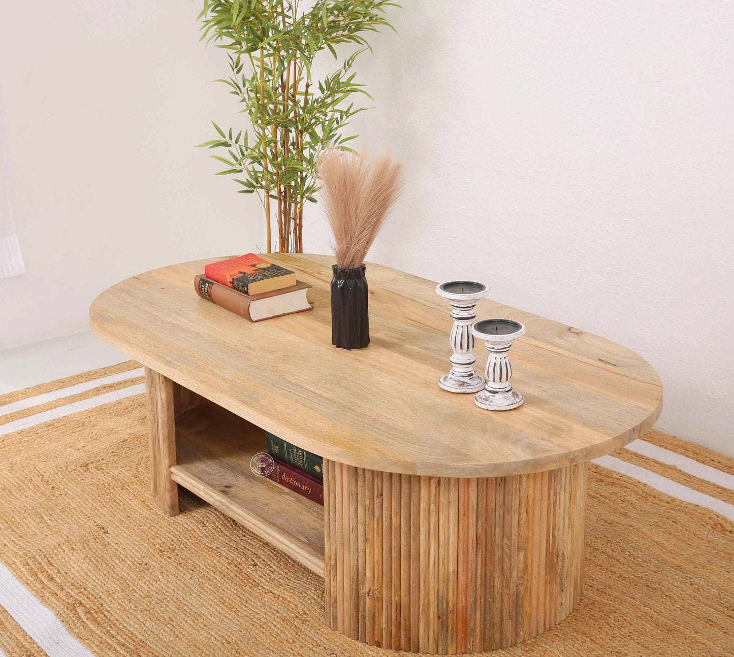Athena Wooden Coffee Table – Solid Mango Wood, Natural Finish, Large Center Table | Opelhome UAE