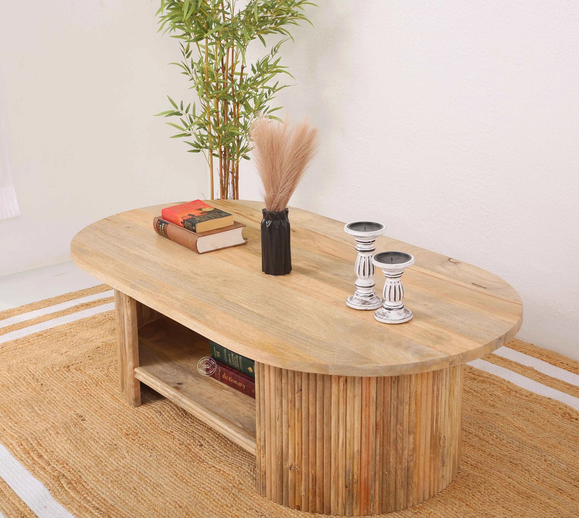 Athena Wooden Coffee Table – Solid Mango Wood, Natural Finish, Large Center Table | Opelhome UAE