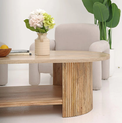 Athena Wooden Coffee Table – Solid Mango Wood, Natural Finish, Large Center Table | Opelhome UAE Opel Home