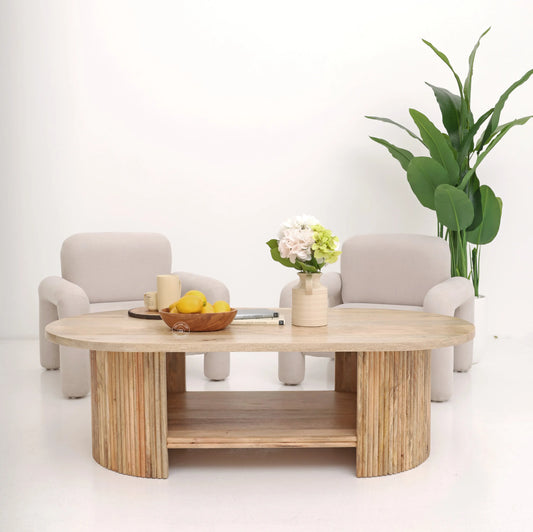 Athena Wooden Coffee Table – Solid Mango Wood, Natural Finish, Large Center Table | Opelhome UAE Opel Home