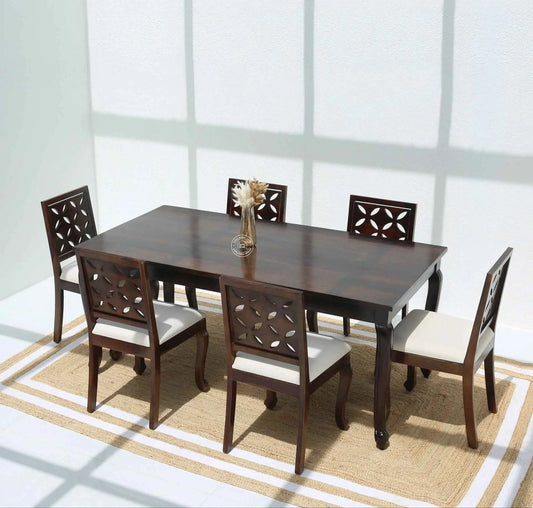Aurora Wooden 6 Seater Dining Table – (Only Table), Walnut finish | Opelhome UAE