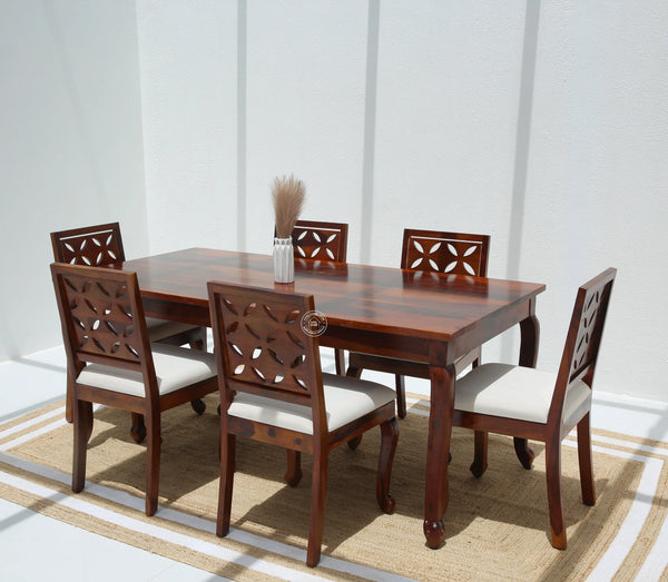 Aurora Wooden 6 Seater Dining Table – (Only Table), Honey finish | Opelhome UAE - Opelhome