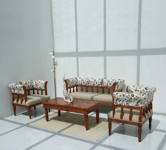 Austell 3+1+1 Sofa Set (Without Coffee Table) – Solid Rosewood, Honey Finish, Bronze Fabric | Opelhome UAE