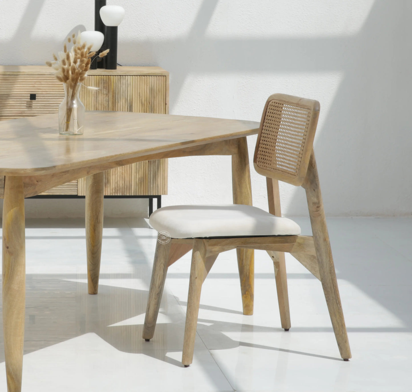 Avara Rattan Dining Chair – Only One Pcs, Solid Mango Wood, Natural Finish | Opelhome UAE Opel Home