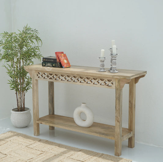 Axil Wooden Console Table – Solid Mango Wood, Natural Finish, Hallway | Opelhome UAE - Opelhome