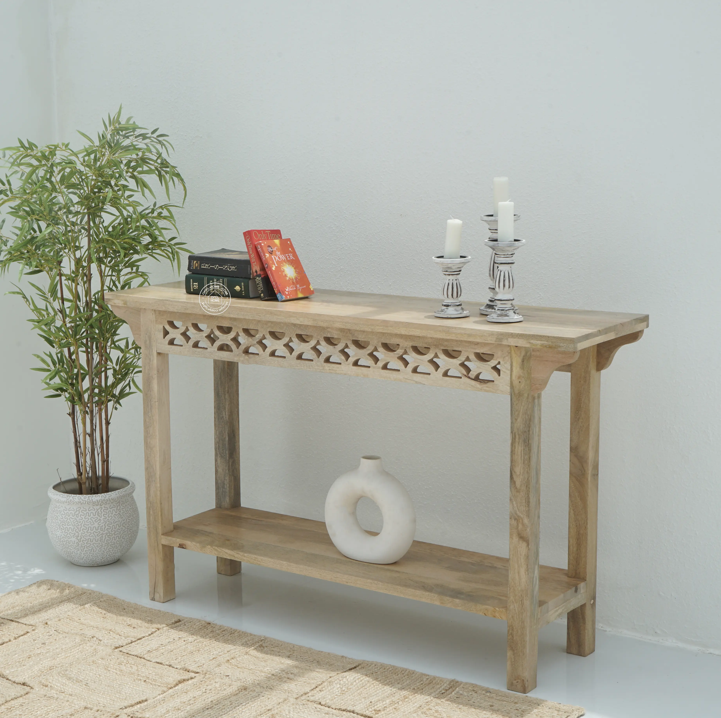 Axil Wooden Console Table – Solid Mango Wood, Natural Finish, Hallway | Opelhome UAE - Opelhome
