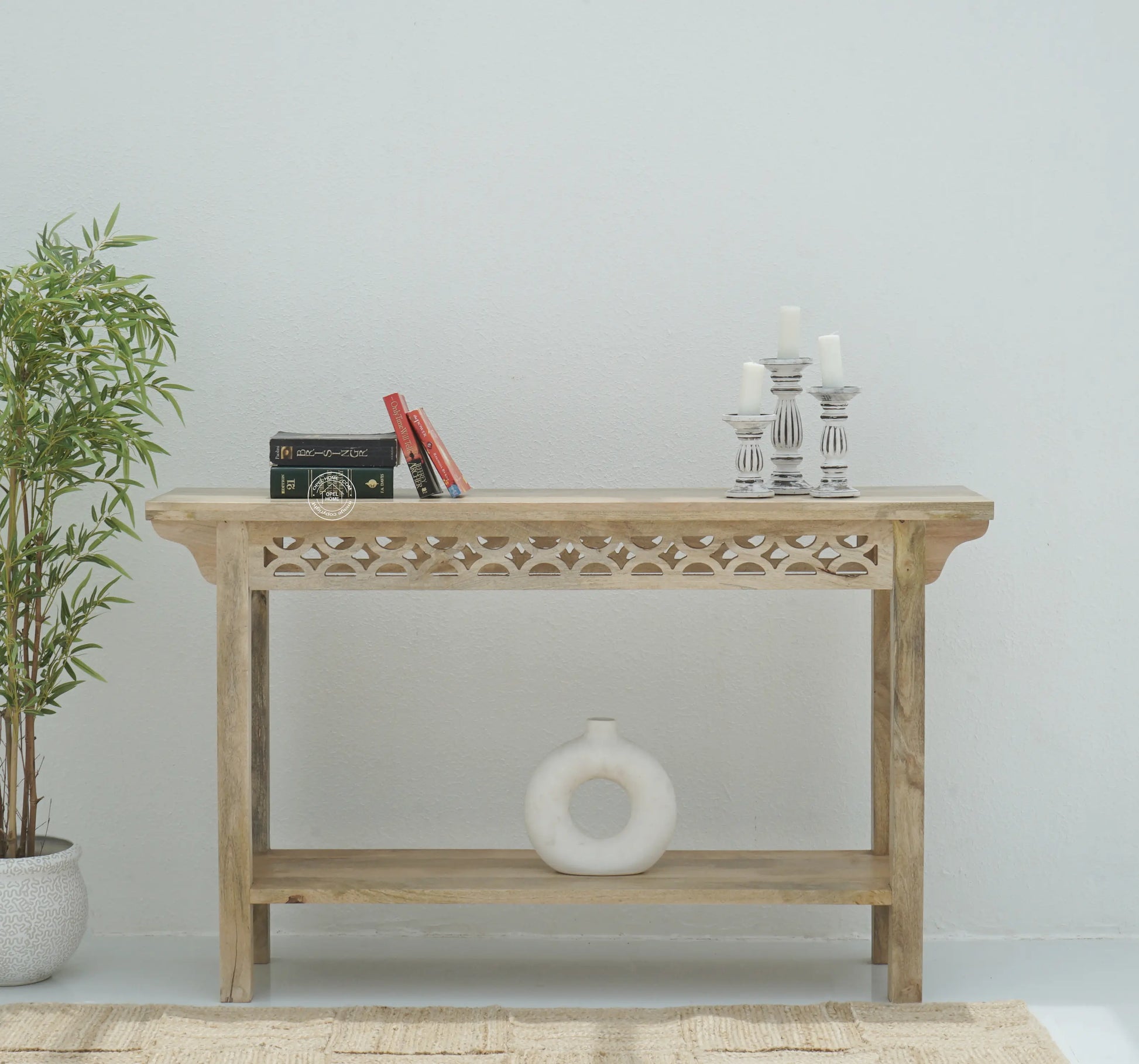 Axil Wooden Console Table – Solid Mango Wood, Natural Finish, Hallway | Opelhome UAE - Opelhome