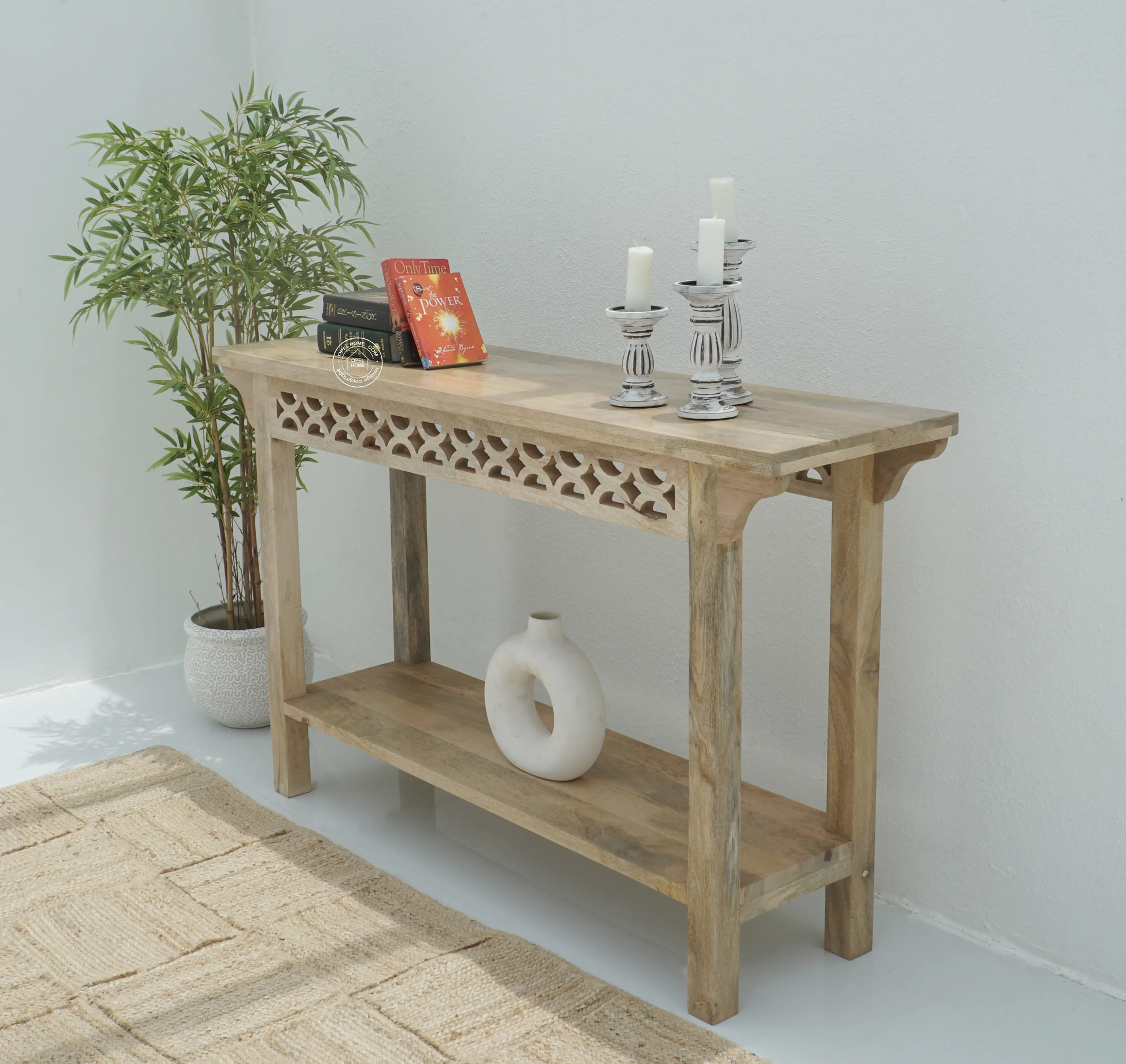 Axil Wooden Console Table – Solid Mango Wood, Natural Finish, Hallway | Opelhome UAE - Opelhome