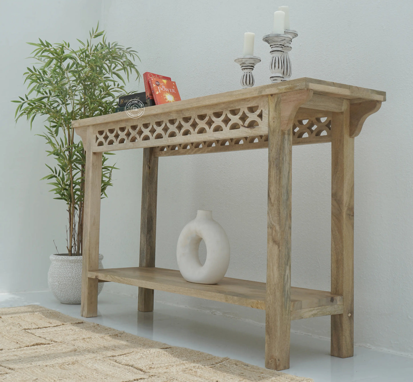 Axil Wooden Console Table – Solid Mango Wood, Natural Finish, Hallway | Opelhome UAE - Opelhome