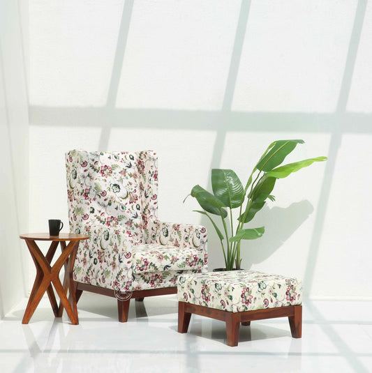 Axton Lounge Chair with Stool – Solid Rosewood & Cotton Upholstery | Opelhome UAE