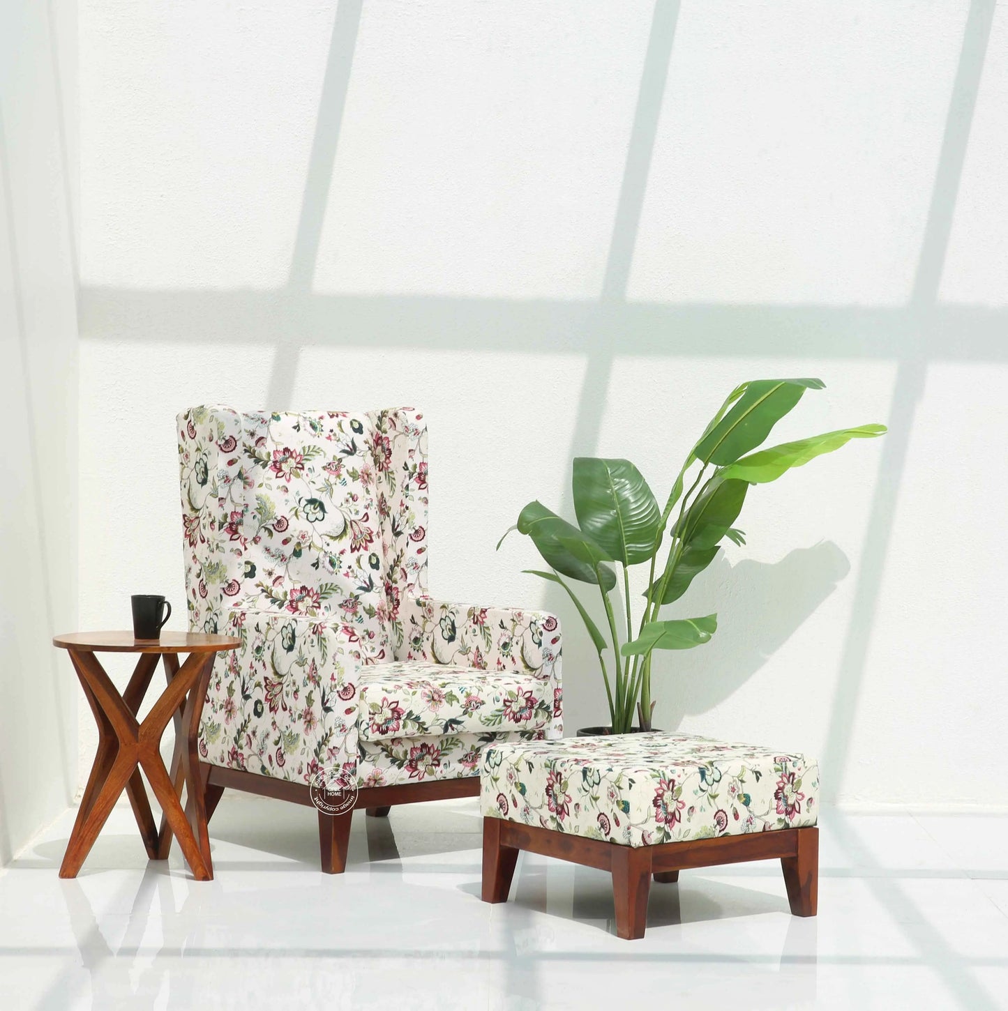 Axton Lounge Chair with Stool – Solid Rosewood & Cotton Upholstery | Opelhome UAE