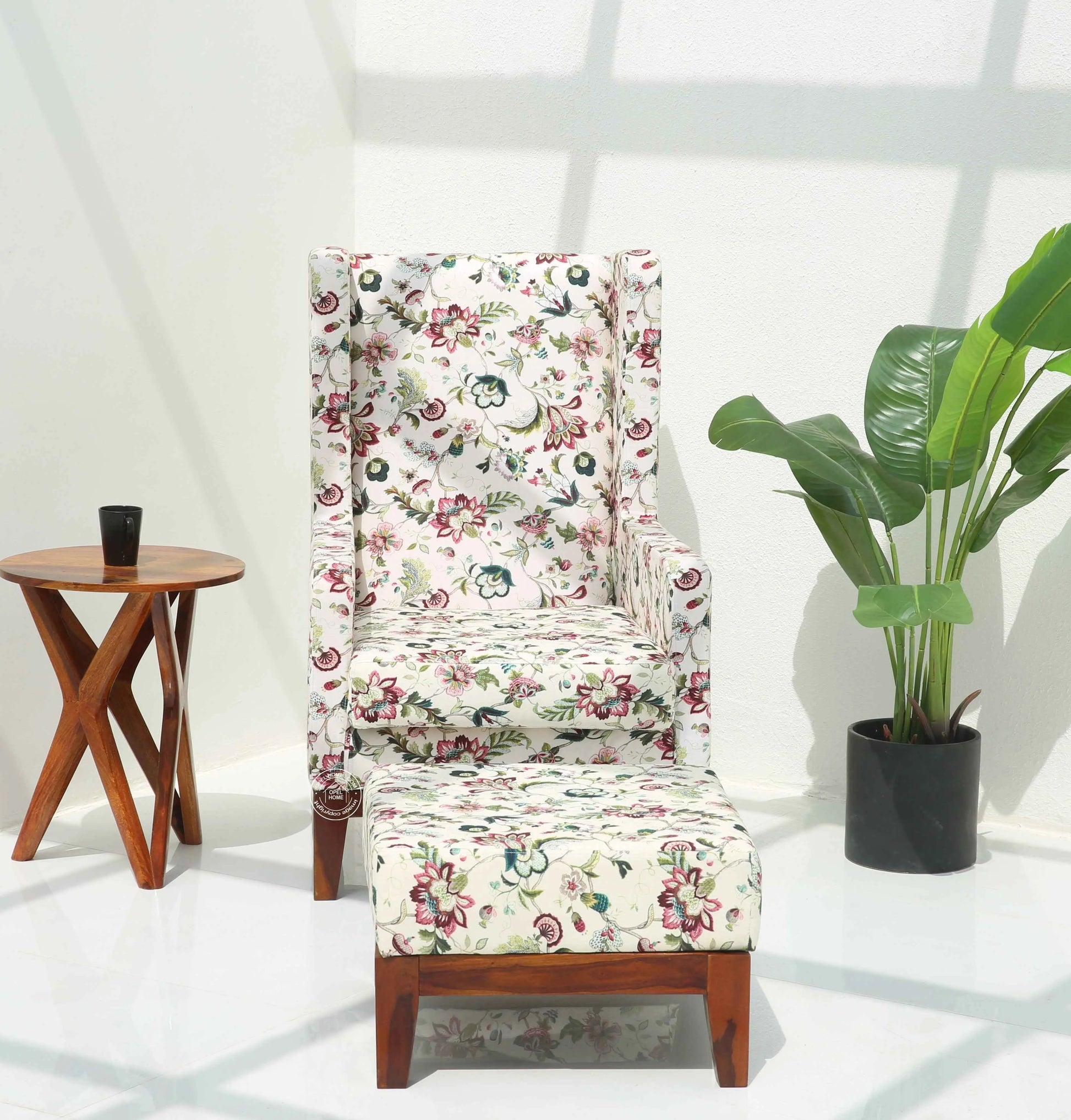 Axton Lounge Chair with Stool – Solid Rosewood & Cotton Upholstery | Opelhome UAE