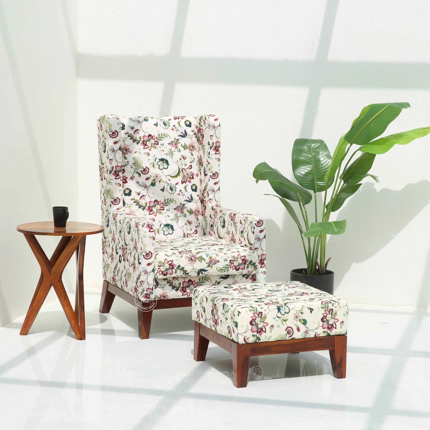 Axton Lounge Chair with Stool – Solid Rosewood & Cotton Upholstery | Opelhome UAE