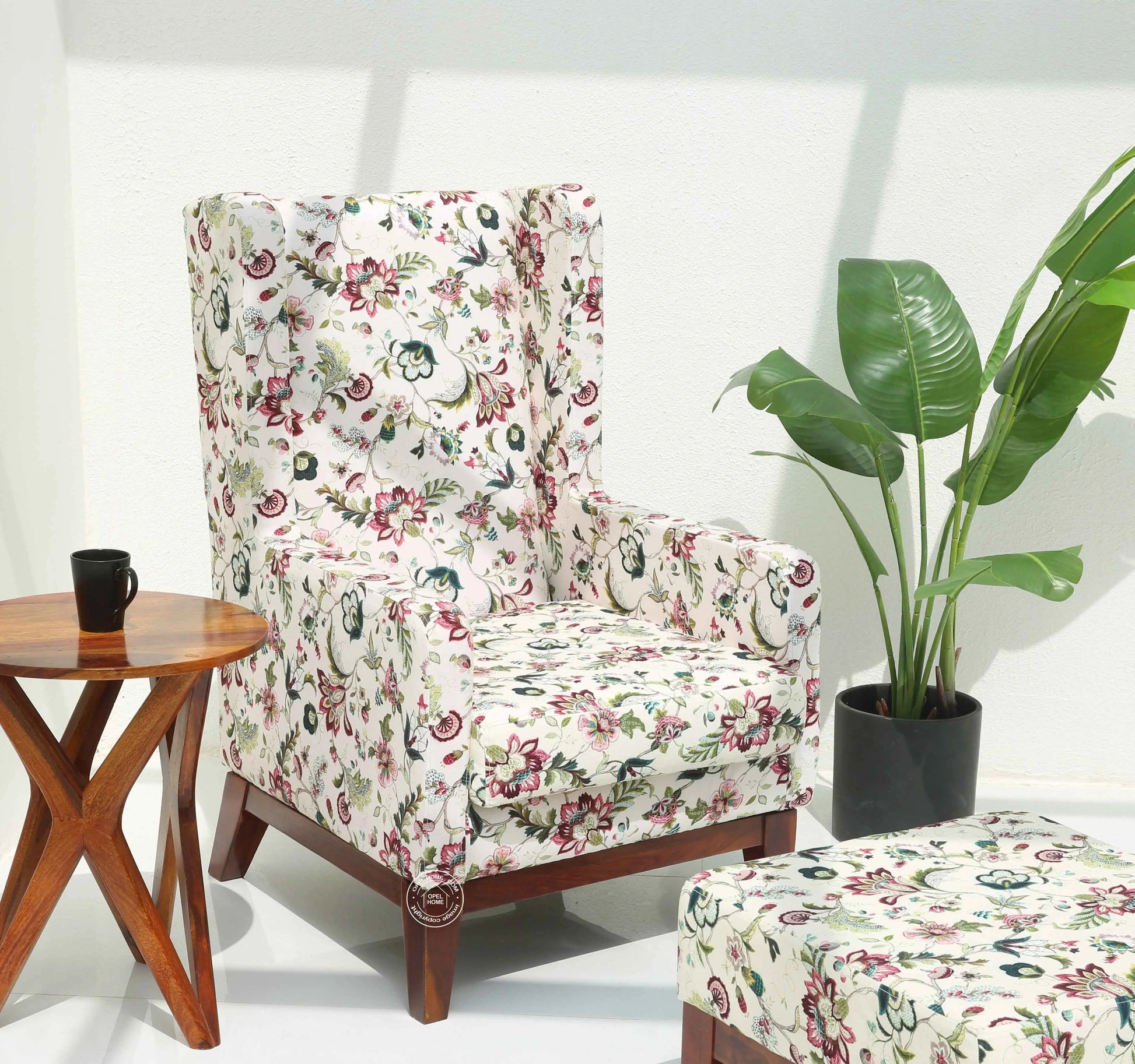 Axton Lounge Chair with Stool – Solid Rosewood & Cotton Upholstery | Opelhome UAE