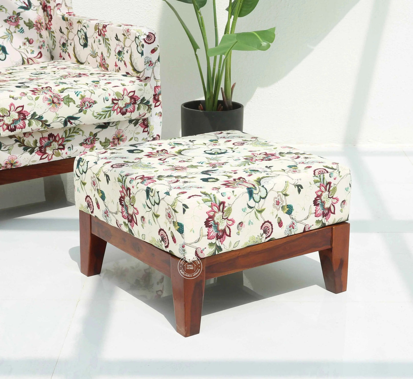 Axton Lounge Chair with Stool – Solid Rosewood & Cotton Upholstery | Opelhome UAE