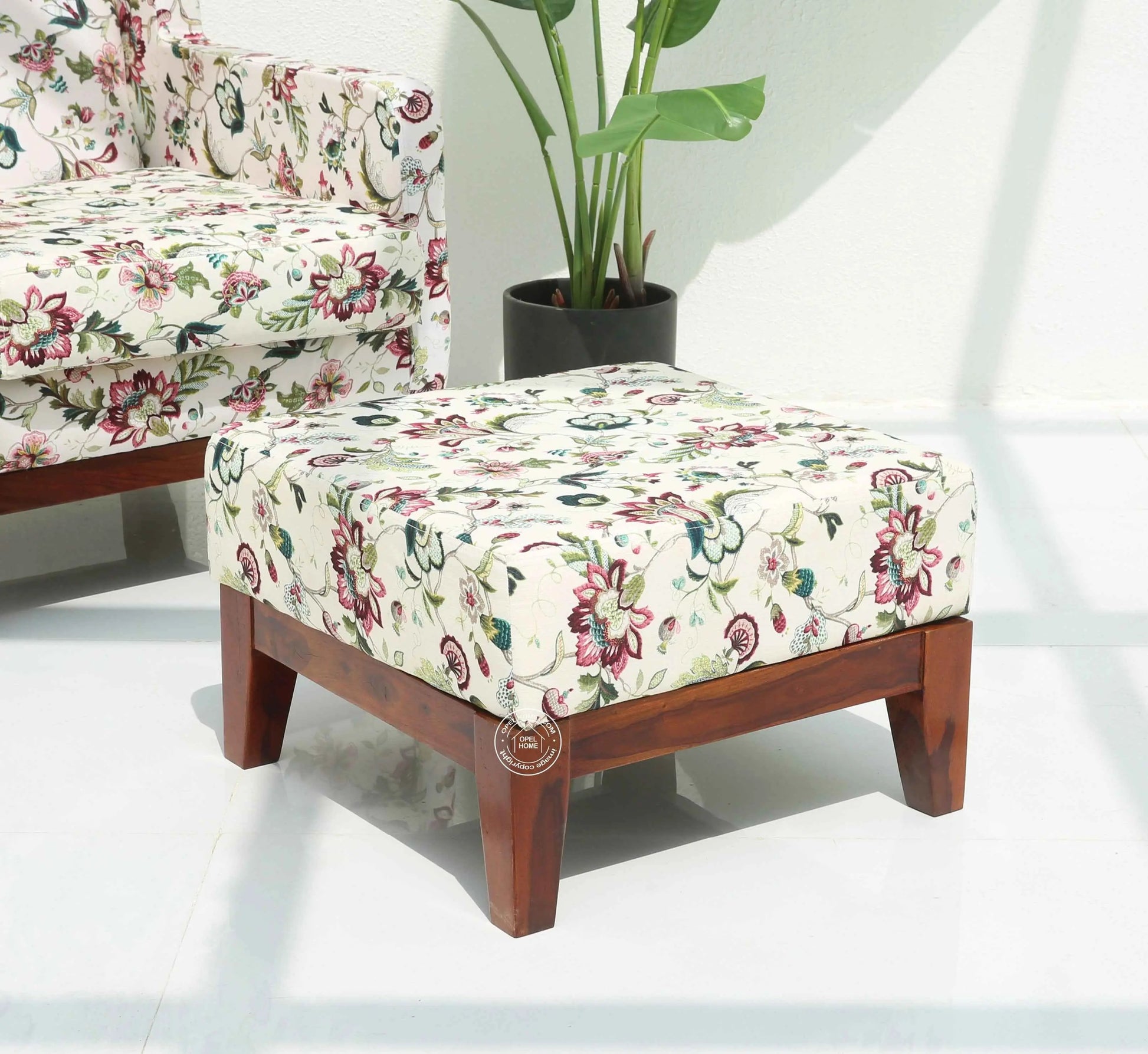 Axton Lounge Chair with Stool – Solid Rosewood & Cotton Upholstery | Opelhome UAE