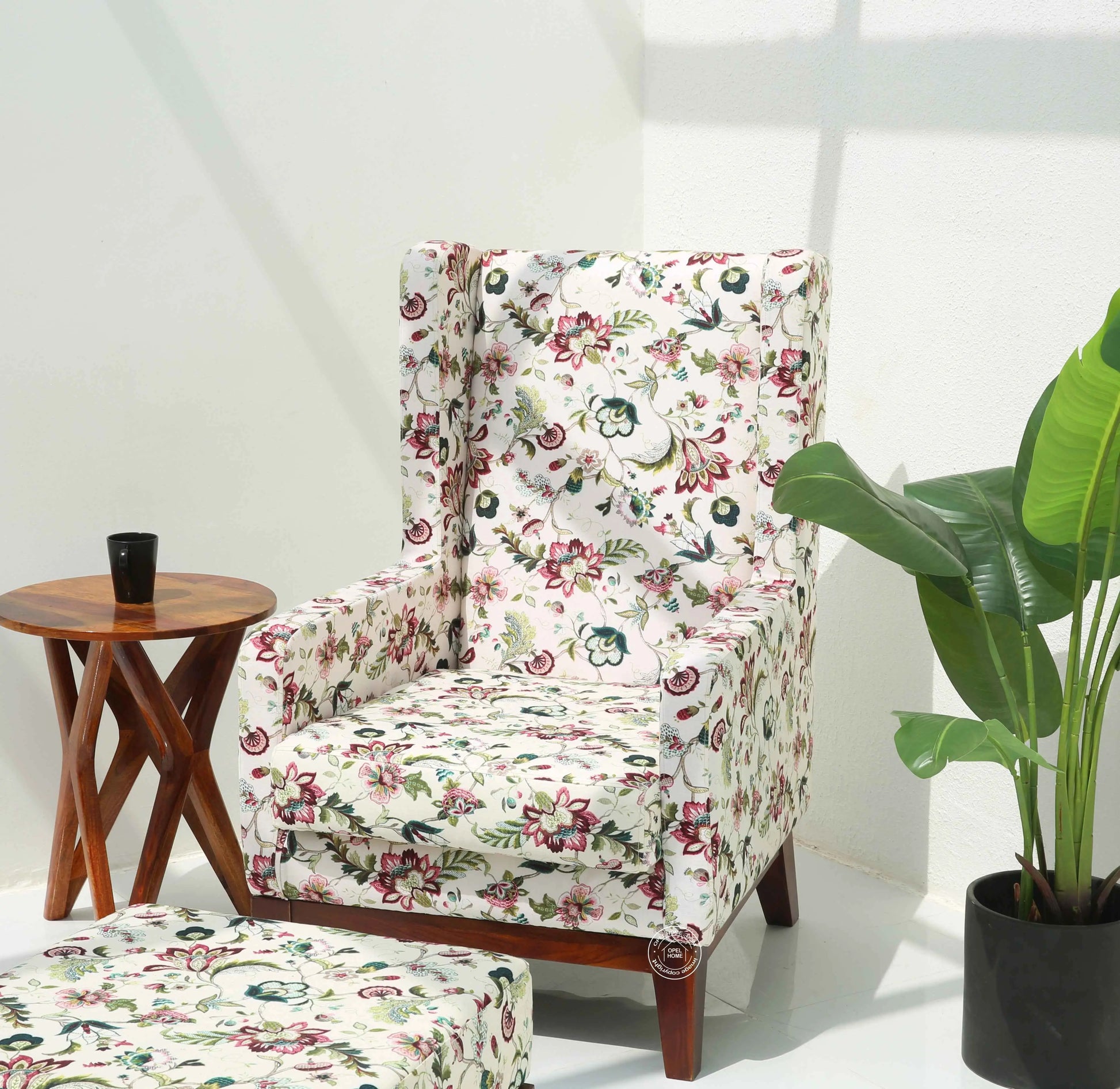 Axton Lounge Chair with Stool – Solid Rosewood & Cotton Upholstery | Opelhome UAE