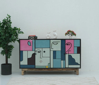 Barari Wooden Sideboard – 4 Doors, Hand-Painted Design, Solid Mango Wood | Opelhome UAE