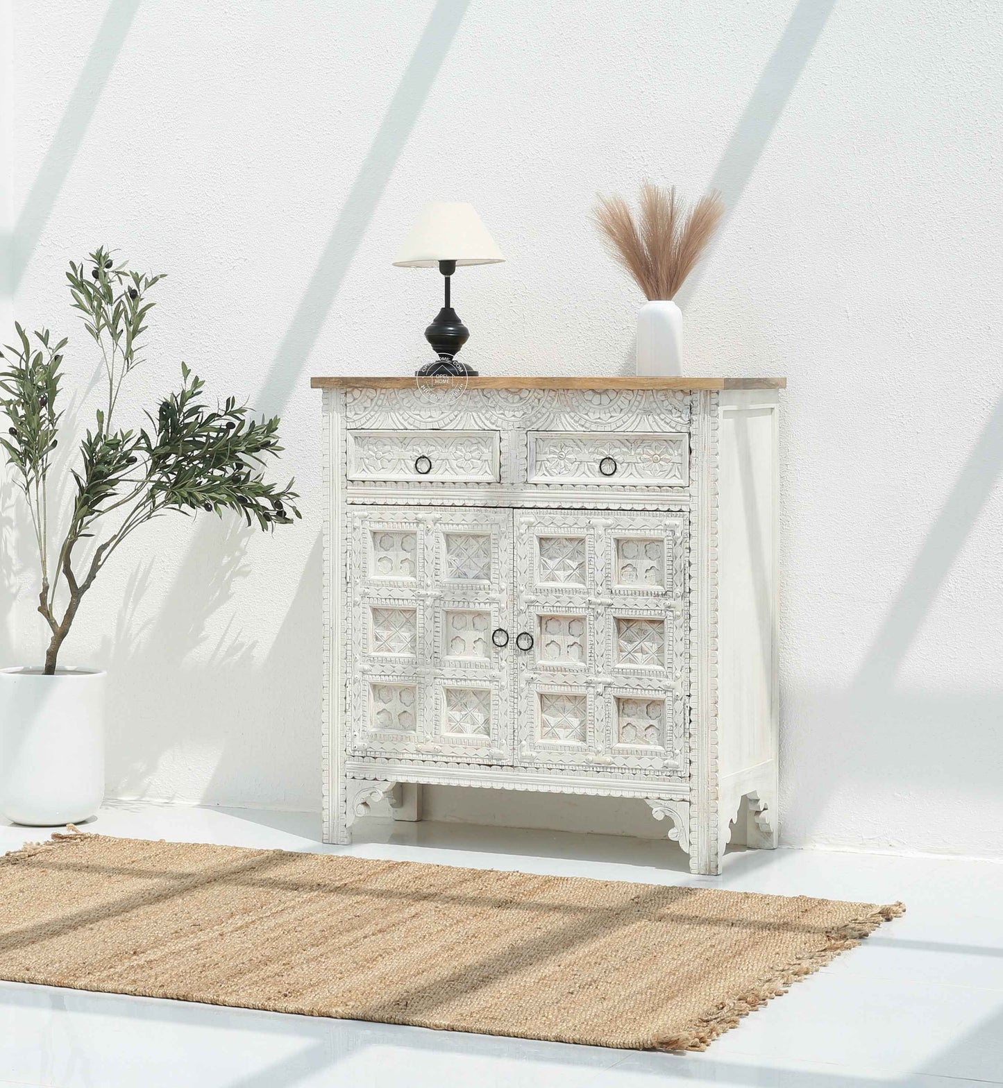 Berry Wooden 2 Door 2 Drawer Cabinet – Solid Mango Wood, Multiple Color Options | Opelhome UAE