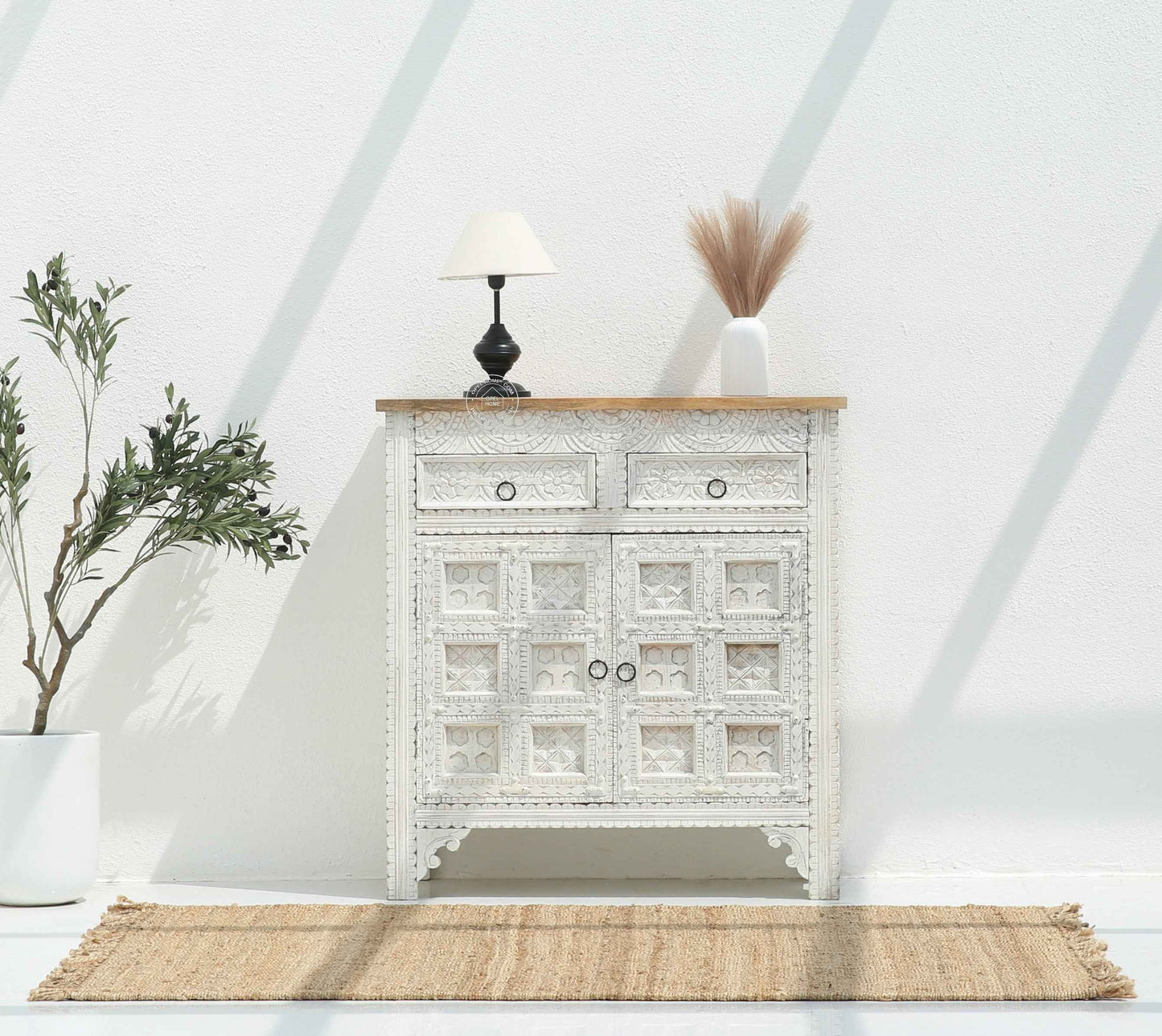 Berry Wooden 2 Door 2 Drawer Cabinet – Solid Mango Wood, Multiple Color Options | Opelhome UAE