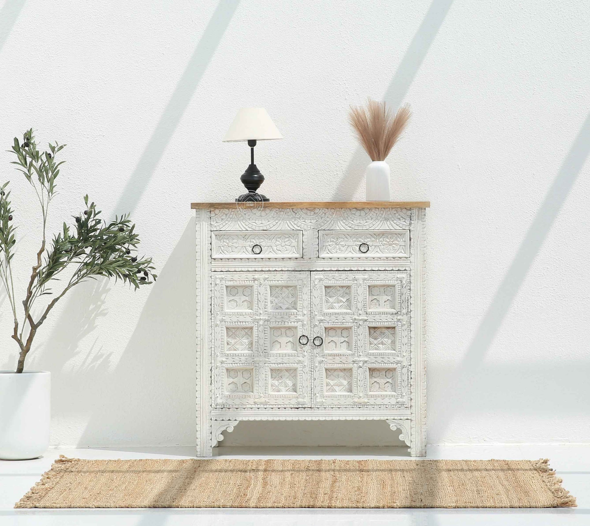 Berry Wooden 2 Door 2 Drawer Cabinet – Solid Mango Wood, Multiple Color Options | Opelhome UAE