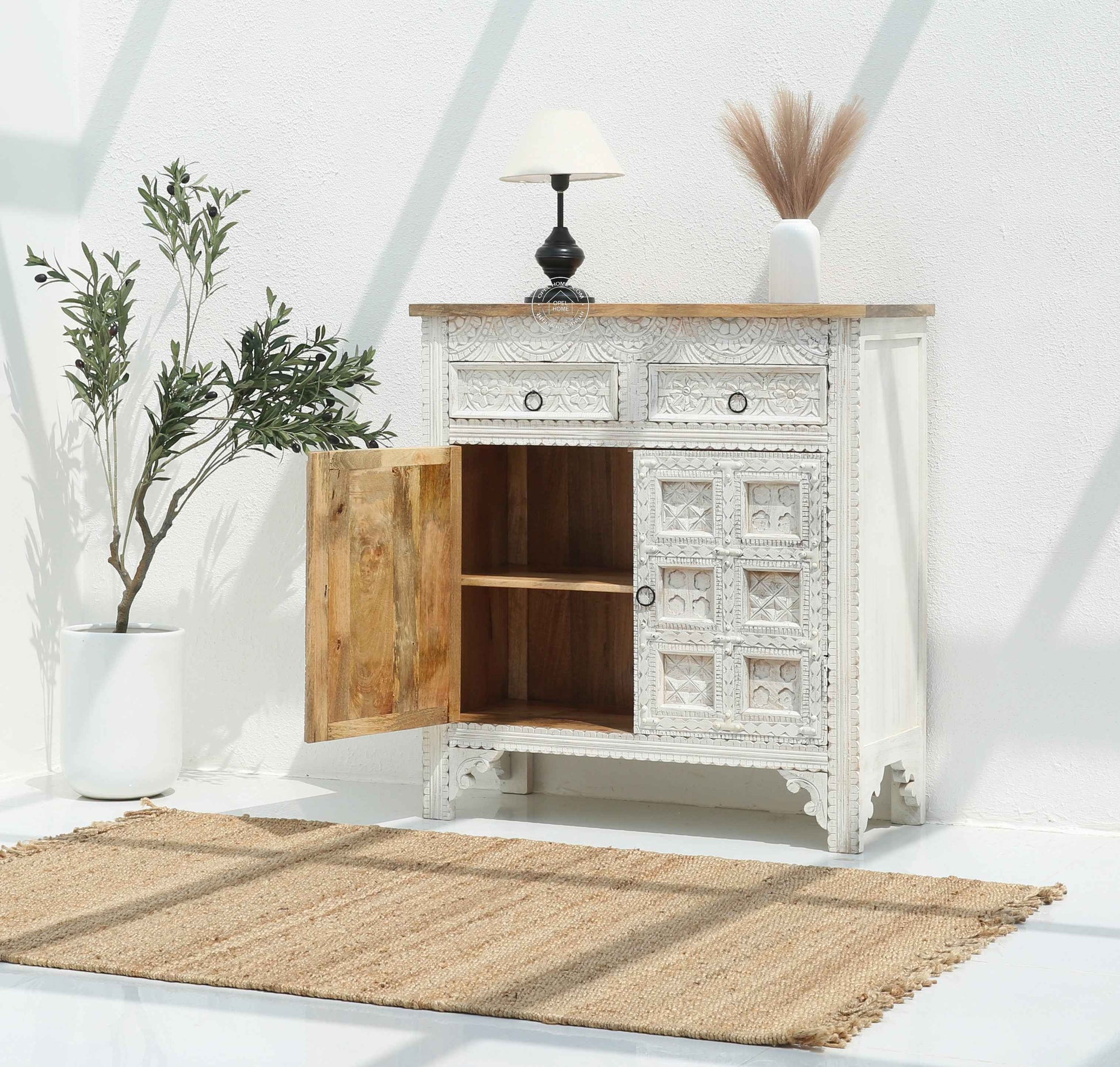 Berry Wooden 2 Door 2 Drawer Cabinet – Solid Mango Wood, Multiple Color Options | Opelhome UAE