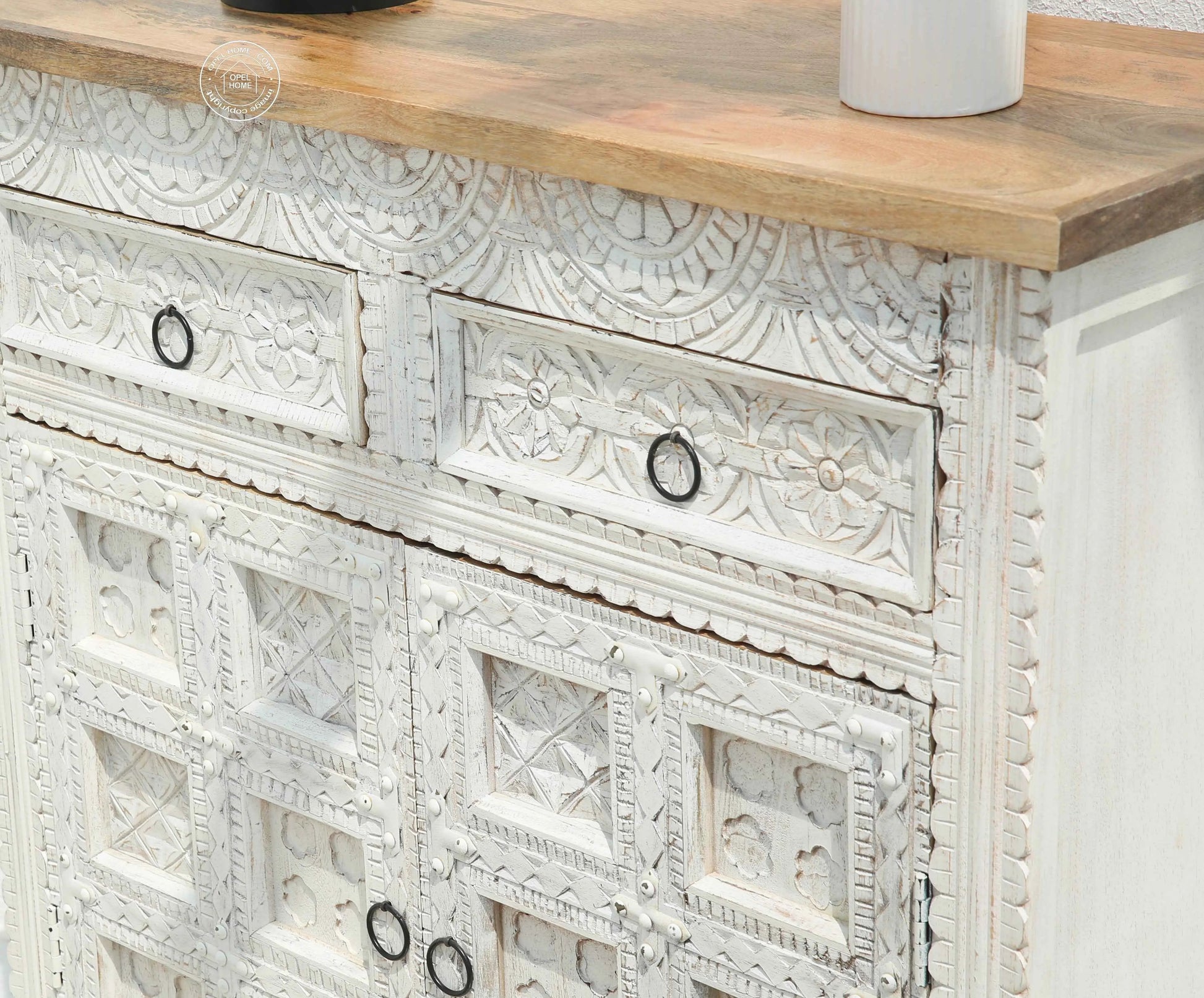 Berry Wooden 2 Door 2 Drawer Cabinet – Solid Mango Wood, Multiple Color Options | Opelhome UAE